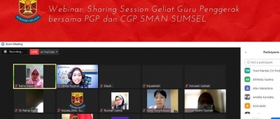 WEBINAR: SHARING SESSION GELIAT GURU PENGGERAK BERSAMA PGP DAN CGP SMAN SUMSEL OLEH TEACHER LEARNING CENTER SMAN SUMATERA SELATAN DIIKUTI DENGAN ANTUSIAS OLEH 172 PESERTA GURU DARI BERBAGAI KOTA